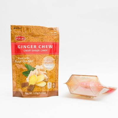 China van de het Suikergoedzak van 125g PE80 PET12 van de Zakginger chew with window and de Bodemhoekplaat Te koop