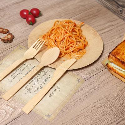 China Traveling or eating cake 170mm disposable set cubiertos de bambu natural bamboo cutlery camping utensils forks spoons knives for sale