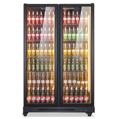 China Hotel OEM The Best Double Door Commercial Glass Display Showcase Drink Coolers Upright Fridge For Sale for sale