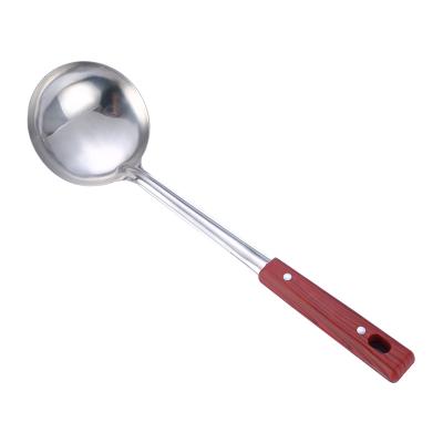 China Stocked Red Plastic Handle Stainless Steel Soup Spoon Spatula Household Kitchen Supplies Household Kitchen Tools for sale