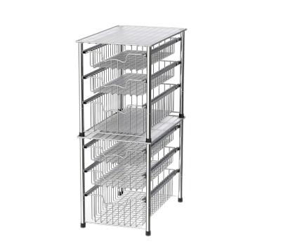 China Sustainable Iron Dish Storage Racks Kitchen 3 Tier Dish Storage Basket Under Slide Cabinet Basket Organizer for sale