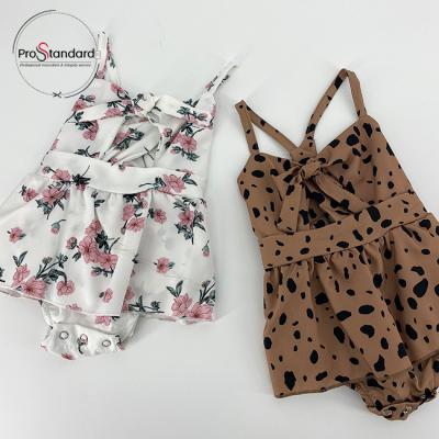 China Lovely Cozy Baby Clothes RTS Running Baby Cami Romper Set Sale Leopard And Floral Print Summer Cute Playsuit With Bow for sale