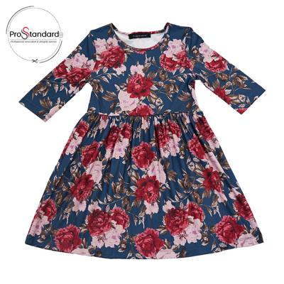 China Flexible CHILDREN'S AUTUMN FLORAL PRINT 3/4 LENGTH ELEGANT SIZE COLLECTED DRESS ODM for sale