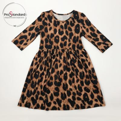 China WHOLESALE CHILD FASHION WILD LEOPARD PRINT flexible PLEATED SWING MIDI DRESS for sale