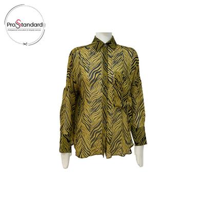 China Sheer Layer WOMEN ZEBRA PRINT CHIFFON ZEBRA PRINT MUSTARD YELLOW SHIRT BLOUSE for sale