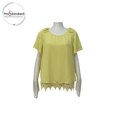 China TWO LAYERS 2020 sheer SUMMER WOMEN'S TWO LAYER BOW LACE CHIFFON TOP ODM BLOUSE for sale