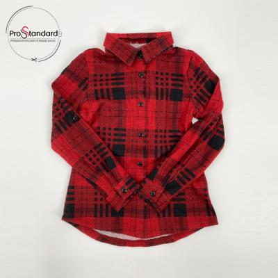 China Comfortable High Quality Breathable Girls Tab Sleeves Button Placket Little Roll Flannel Plaid Shirt Girl for sale