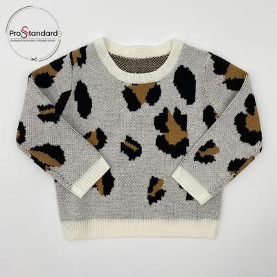 China Sustainable Autumn Clothing Knit Sweater Baby Girl's Long Sleeve Leopard Print Knitted Tops for sale