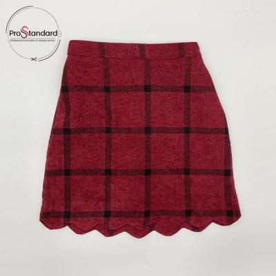 China New Fashion Design Breathable Petal Edge Cute Girls Burgundy Plaid Mini Skirt Wholesale for sale