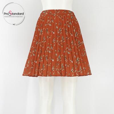 China Breathable 100% Polyester Floral Printing Pleated Elastic Waistband Half Mini Skirt Custom for sale