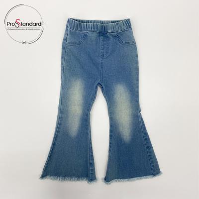 China Factory Wholesale Elastic Waistband Bell Bottom Washed Jeans Viable For Girls Baby for sale