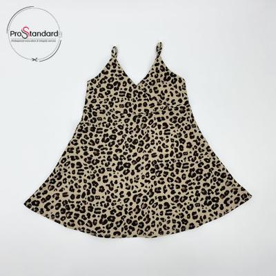 China Fashion Leopard Print V Neck Breathable Adjustable Straps Swing Girls Cami Dresses for sale