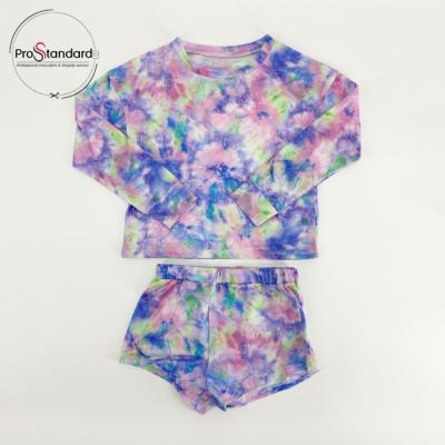 China Kids Summer Clothes Casual Tie Dye Print 2 Piece Long Sleeve Tops And Shorts Sets for sale