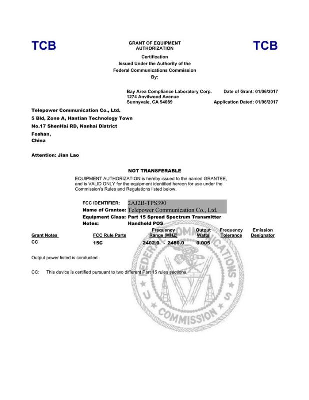 FCC - Telepower Communication Co., Ltd.