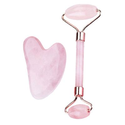 China 2pcs/Set Kamien Face Lift Stone Gua Sha For Face Gua Sha Scraper Board Rose Quartz Jade Stone Face Massager Roller Gua Sha Scraper Board for sale