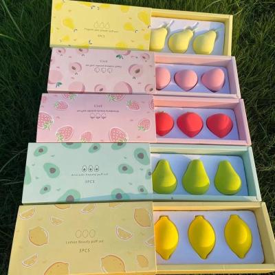 China Makeup Sponge Friute Makeup Egg Set Non-latex Don't Eat Powder Strawberry Pear Lemon Avocado Makeup Sponge Blast for sale