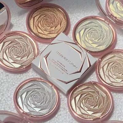 China Waterproof Rose Flower Highlight Powder Ginger Powder Cake Glittering Fairy Highlight Translucent Lighting for sale