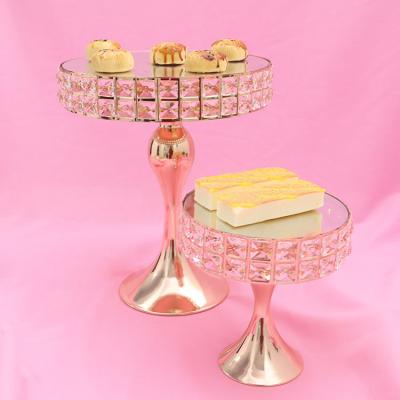 China Party Decoration Happy New Year 2021Party Supplies Baking Wedding Favors Gold Silver Metal Mirror Aluminum Alloy And Crystal Dessert Cake Stand Sets for sale