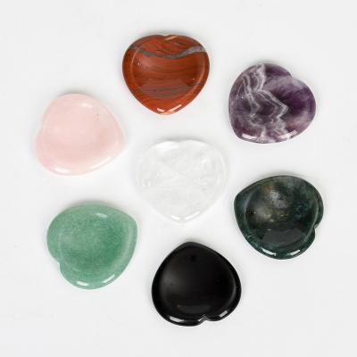 China Europe Wholesale Gemstone 40mm Heart Shaped Crystal Worry Stone Rose Quartz Amethyst Thumb Palm for sale