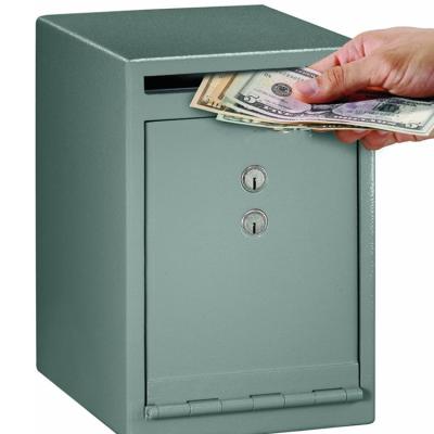 China Cold Rolled Steel Safe Deposit, Medium Double Key Lock Money Safe Box with Drop Slot, 0.38 Cubic Feet, UC-039K, cu. ft., Gray for sale