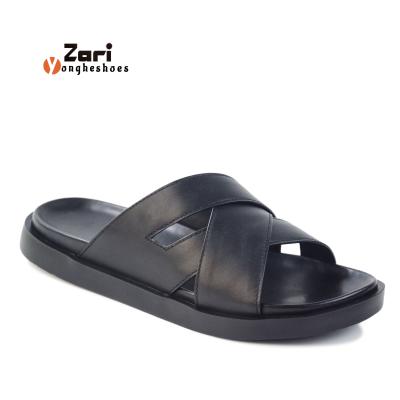 China Fashion Trend Men's High Platform Leather Upper Sandals Slide Sandals High Quality Mexican Sandal Slippers for sale