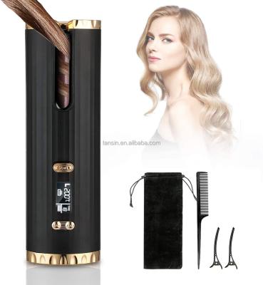 China Hotel Hair Curler Electric Cordless Automatic Rotating Hair Hesitate Cordless Ceramic Curling Iron LCD Display for sale