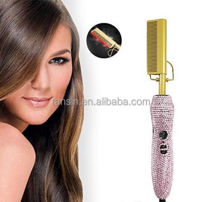 China Hot Sale Hotel Electric Hair Magic Wand Rhinestone Bling Curling Brush and Flat Iron and Brush for sale