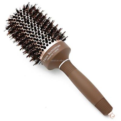 China Best Handle Round Anti-Static Rubber Boar Bristle Ceramic Drying Round Hair Brush for sale