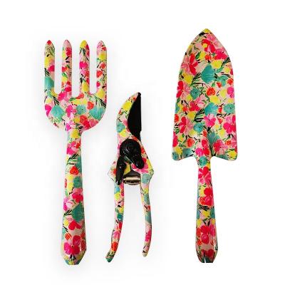 China Garden Lady 3pc Metal Floral Printed Garden Tool Set Garden Gift Tool Set for sale