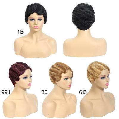 China Cheap American Seller Wholesale New Arrival Water Wave Wig Women Fashion Pixie No Knot Short Soft Water Wave No Lace Hair Wig for sale