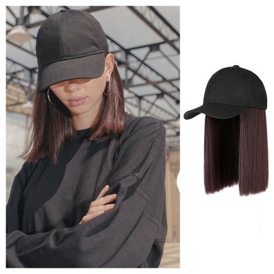 China Wholesale Custom American Fashion Straight Women Dangle Short Straight Synthetic Heat Resistant Hair Baseball Cap Black Wig For Black Women for sale