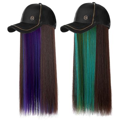 China Straight In The Natural Synthetic Hair Heat Resistant Wig Baseball Cap Hair Extensions Women Fashion Straight One Piece Stocking Long Cap Color for sale