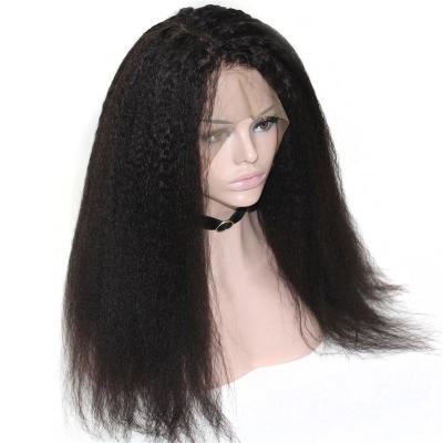 China European Yaki Women's Fashionable Medium yaki HD Heat Resistant Natural Black Fluffy Straight 13X4 Lace Front Hair Transparent Wig for sale