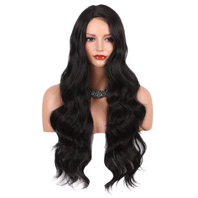 China New Fashion Long Middle Wave Body Wave Low Price Women Black Heat Resistant Wig 100% Synthetic Cheap European Curly Hair for sale