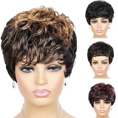 China OEM/ODM with factory price top selling fashion American and European women dyed colors hits pixie short curly high temperature fiber synthetic hair wig for sale