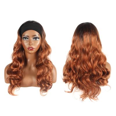 China XBWIG Natural Wave OEM Custom African Colored Women Fashion Long Brown Water Wave Heat Resistant Hair Black Headband Synthetic Wig for sale