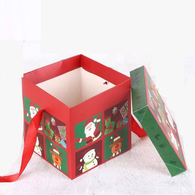 China Recycled Materials Ribbon Tie Base With Lid Cardboard 350 Foldable Christmas Packaging Box On Stock Sale 10cm, 15,20cm for sale