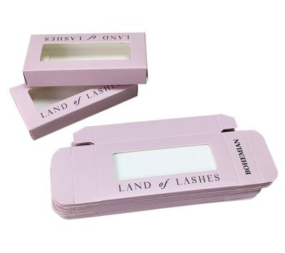 China Handmade flat pink eyelash box with window for sale