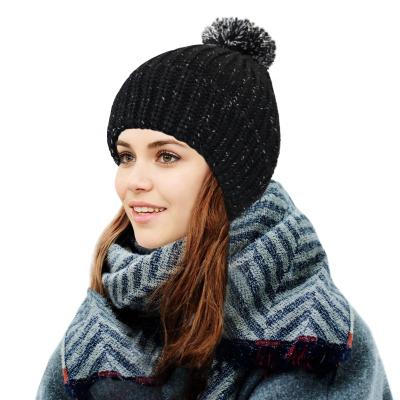 China COMMON Unisex Winter Hat Knitted Custom Warm Soft Stretchy Beanie Hat For Women Mens With Reflective Yarn for sale