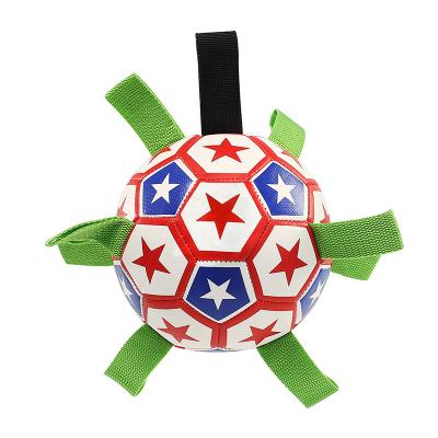 China Amazon Top Pet Football Stocked Dog Football With Rope Toy Outdoor Multifunctional Interactive Dog Football for sale