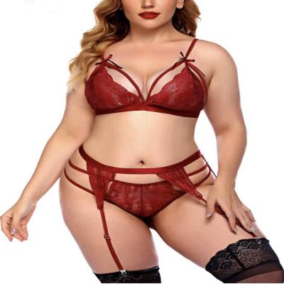 China Lady Fat Women Cotton Seamless High Waist Seamless Soft Lace Panties Bra Set Plus Size Women Underwear for sale