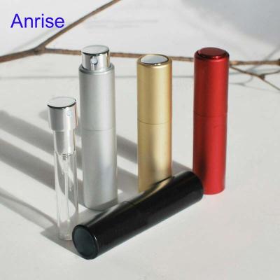 China Portable Personal Care 8ml Matte Metal Aluminum Twist Scent Pump Spray Atomizer Bottle for sale