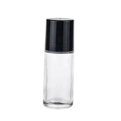 China 30ml 50ml Cosmetic Empty Mens Cologne Roller Glass Applicator Bottles Black Plastic Bottle Clear Glass Screw Cap Roll On Perfume Oil Bottle for sale