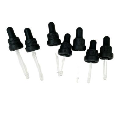 China Non Spill 18/410 Child Safe Clear Plastic Tamper Pipette Screw Dropper Cap 18mm Black For Essential Oil Bottle for sale