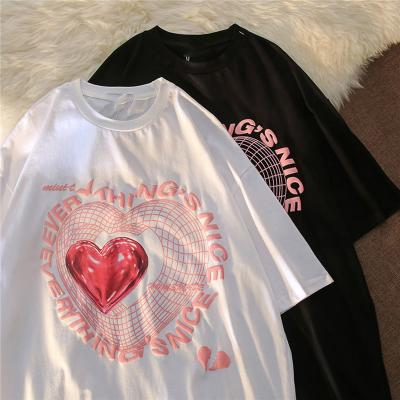 China Anti-Wrinkle Heart Blast 3D Print Vintage Women T-shirt Aesthetic Streetwear Tops Kpop Cotton Men Casual Oversized T Shirt for sale