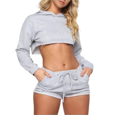 China Breathable 100% Cotton Long Sleeve Cropped Top Black Hoodie Sweat Suits White Jogging Suit For Women Customize Plain Tracksuits Set for sale