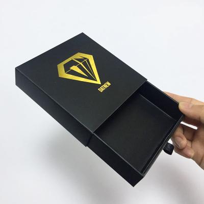 China Custom Size Free Custom Gold Low MOQ Hot Stamping Design Sliding Drawer Box Handmade Gift Box With Ribbon Pull Handle for sale