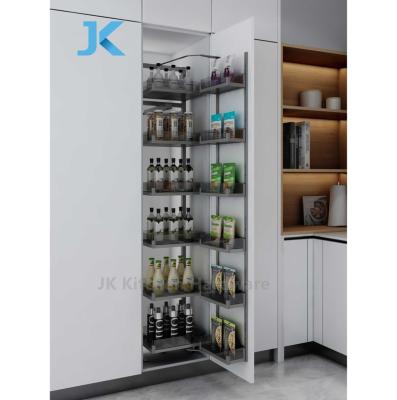 China JK Modern Soft Narrow Pivot Pull Out Galley Kitchen Storage Unit Tall Cabinet for sale