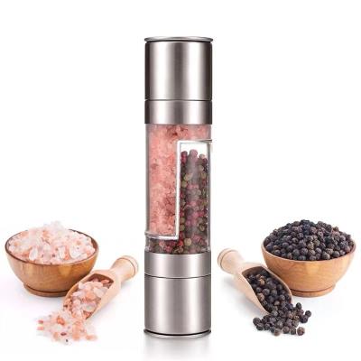 China Sustainable Kitchen Supplies Seasoning Bottle 2 in 1 Salt and Pepper Grinder Black Pepper Mill Grinder for sale