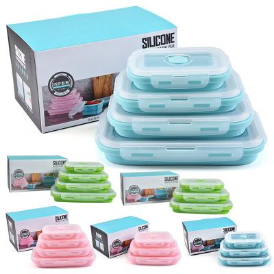 China 4 Pieces Lunch Boxes /set Collapsible Silicone Food Box Collapsible Food Storage Containers With Lid for sale